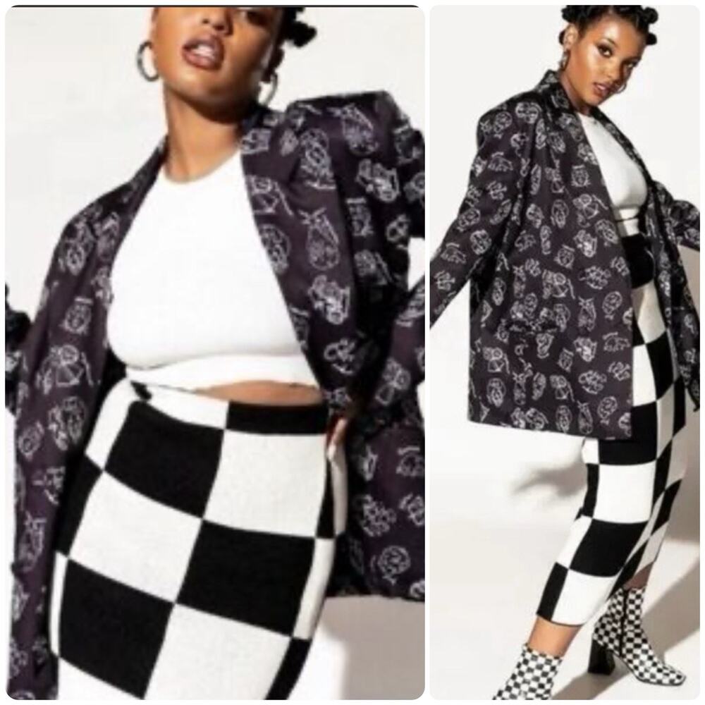 Dressed in LALA Black Zodiac Astrology Graphic Blazer Jacket Celestial Sz Medium